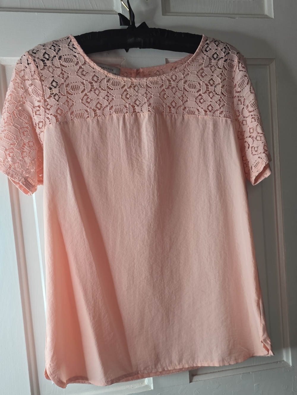 Van Heusen Pink Lace Yoke Short Sleeve Blouse